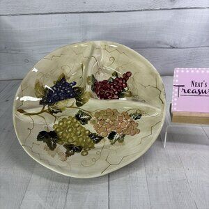 Tabletops CABERNET Grapes Smooth Large 14" Ceramic 3 Sectional Serving Dish Tray